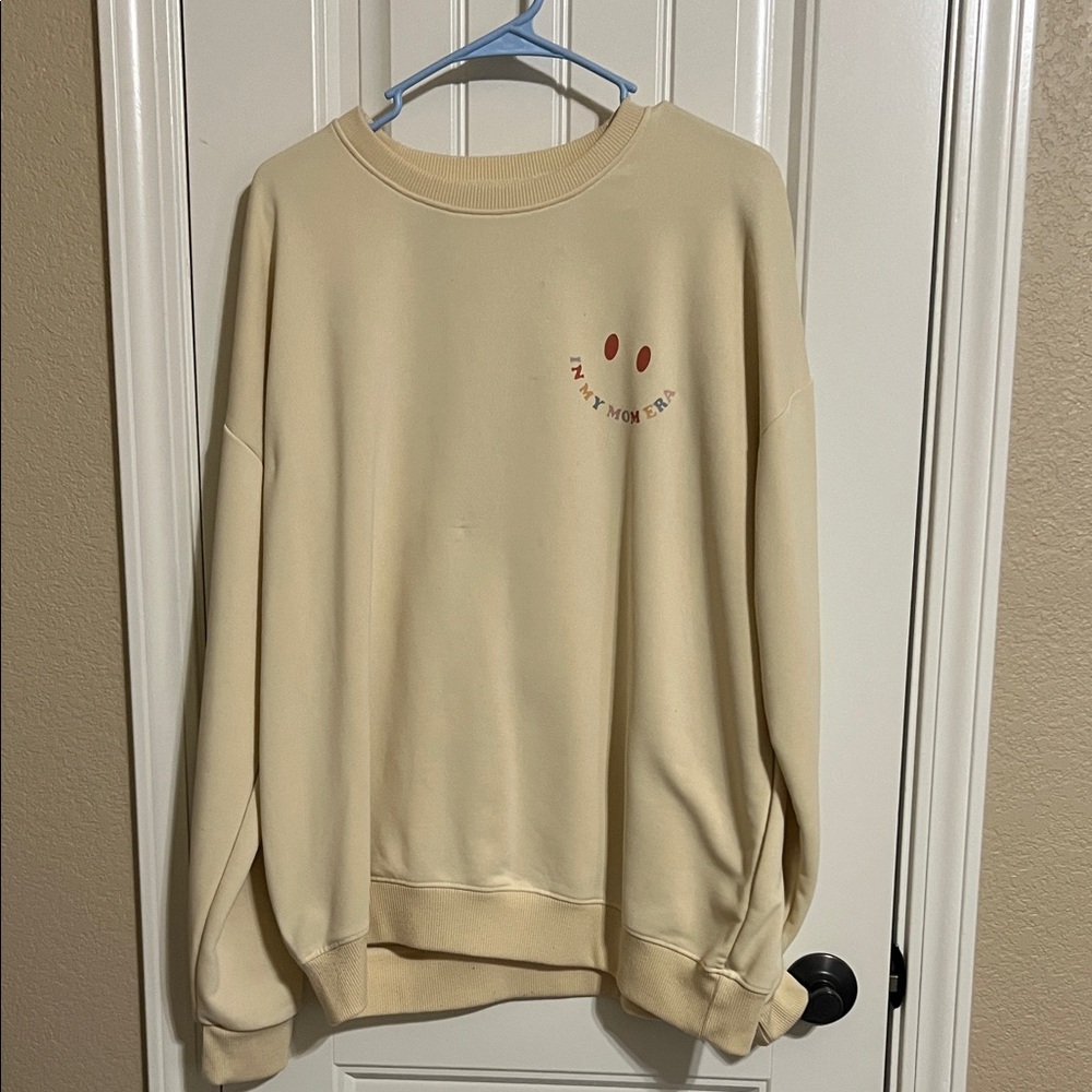 Cream Sweatshirt with Smiley Face